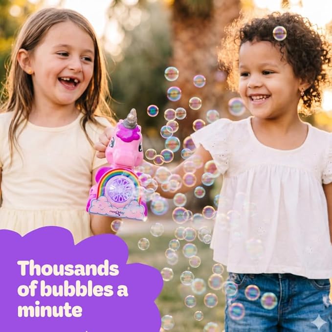 Move2Play, Unicorn Bubble Blower | Basket Stuffer | Bubble Machine | Toy for Toddlers, Boys and Girls | Indoor & Outdoor | Birthday Party | Summer Fun | Gift for Girl 1, 2, 3, 4+ Years Old