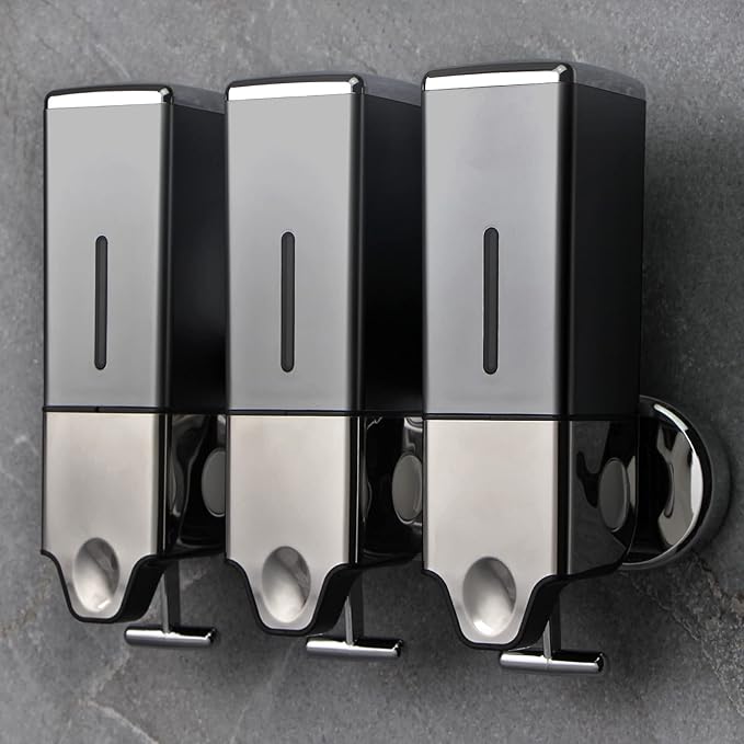 3 x 500ml per Cup Wall Mounted Manual Soap Dispenser for Home, Bath, Kitchen, Hotels, Restaurants. Shower and Lotion (Grey), Grey,transparent