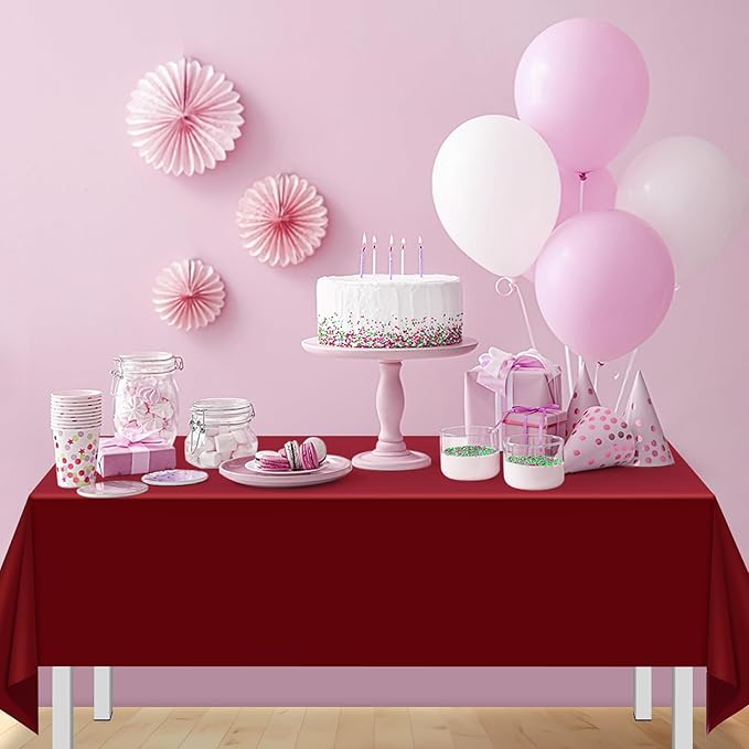 32 Pack Maroon Plastic Tablecloth for Rectangle Tables, Premium Decorative Burgundy Disposable Table Cloths for Parties, Rectangle Party Table Cover for Birthday Anniversary Graduation, 54x108 Inch