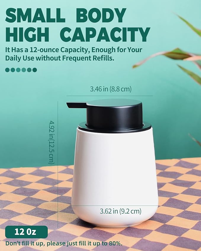 Bosilunlife Foam Soap Dispenser - 12Oz Matte White Ceramic Foaming Hand Soap Dispenser for Bathroom Refillable Liquid Kitchen Dish Hand Wash Dispenser Modern