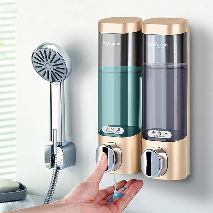 Soap Dispenser Shampoo Shower Dispenser Wall Mount 300mlx2 for Bathroom Hotel (Gold)