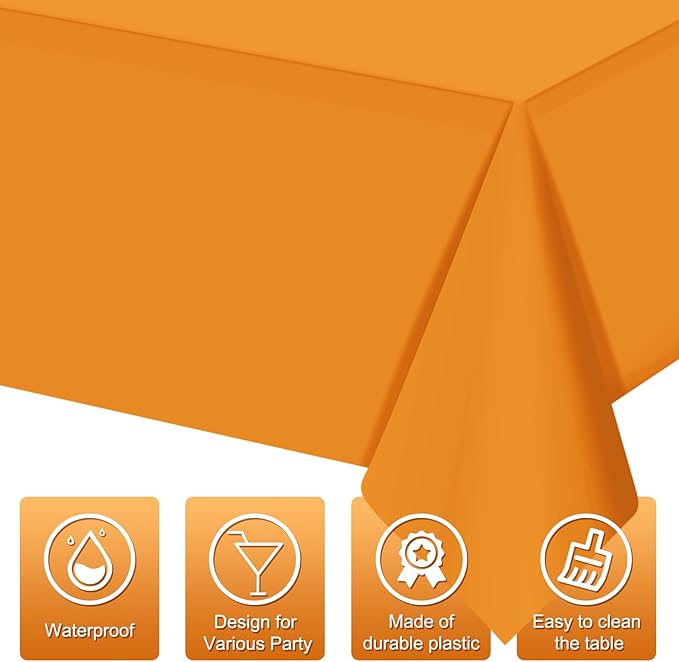 16 Pack Orange Plastic Tablecloth for Rectangle Tables, Premium Decorative Orange Disposable Table Cloths for Parties, Rectangle Party Table Cover for Birthday Fall Thanksgiving Graduation, 54x108Inch