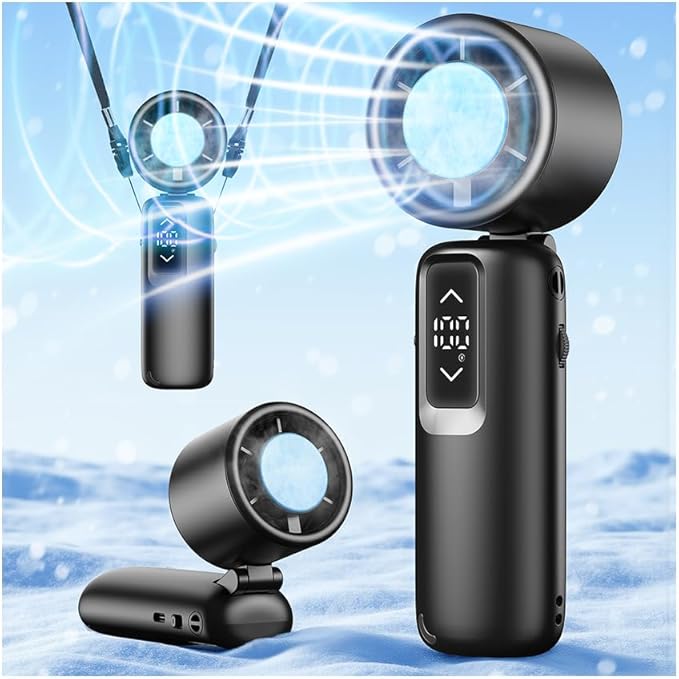 Portable Handheld Turbo Fan, 1-100 Gear Wind, Battery Operated, Up to 23 Working Hours, 3 IN 1 Personal Fan with Air Turbo Tech, Cooling Essentials for Indoor/Outdoor (Metallic Glossy Black)