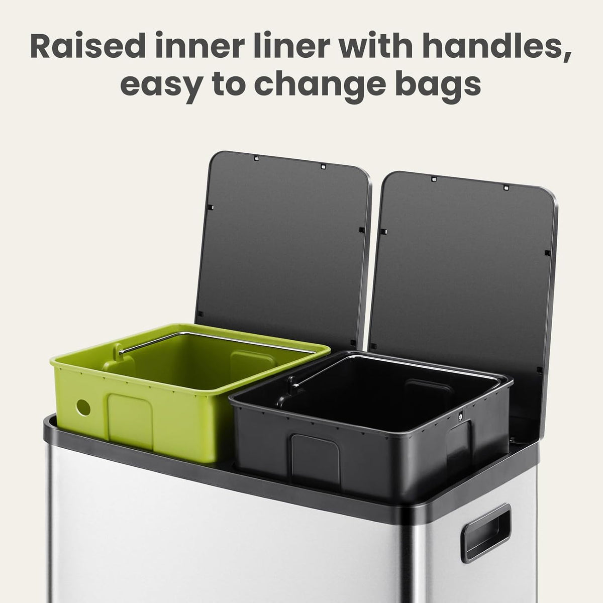 DUMOS Kitchen Trash Can, 2×8-Gallon Garbage Can with Lid, Stainless Steel Trash Bin with 2 Removable Inner Buckets, Soft-Close Foot Pedal, Fingerprint-Resistant for Kitchen Home Office