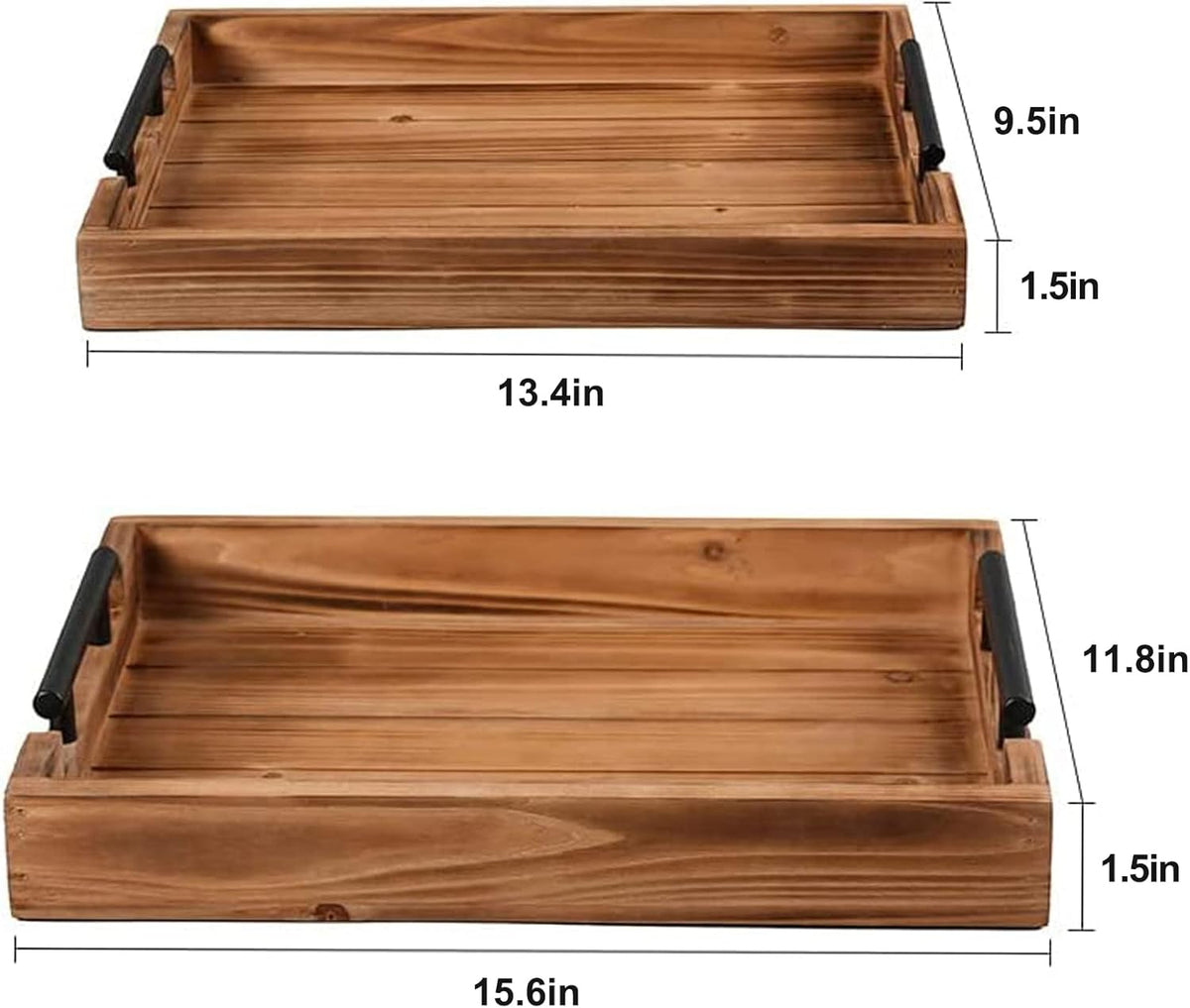 Coffee Table Tray Decorative Nested Vintage Wood Serving Tray Set for Eating, Breakfast, Party, Kitchen, Ottoman