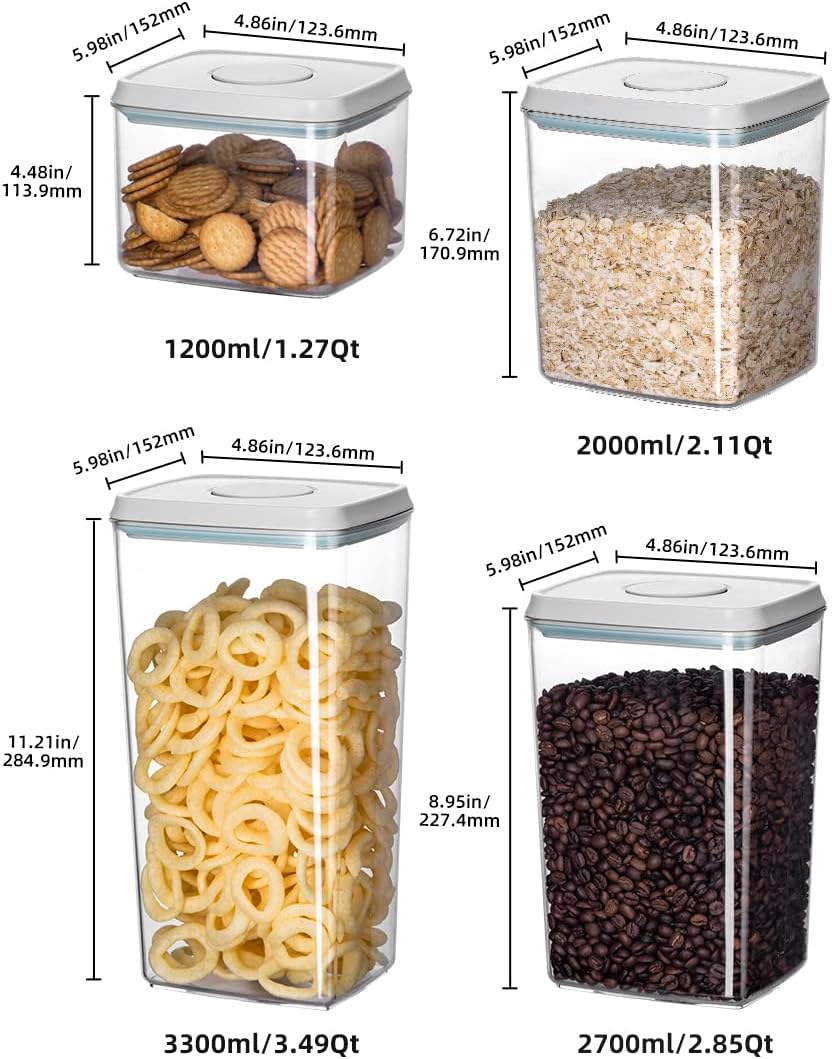 8-Piece Set of Pop Airtight Food Storage Containers with Lids Stackable Containers for Kitchen Pantry Organization Ideal for Cereal Snacks Flour