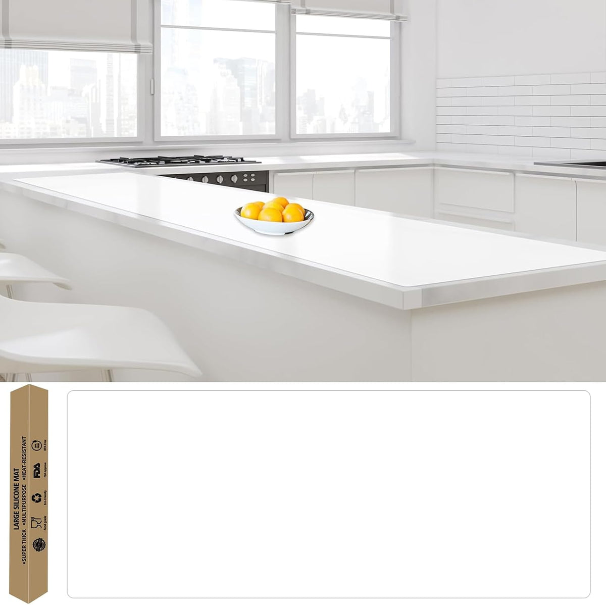 Largest Silicone Counter Mat, 120" x 24" Extra Large Heat Resistant Kitchen Island Protector, Waterproof Thicken Non-Slip Countertop Mat, Multipurpose, Translucent