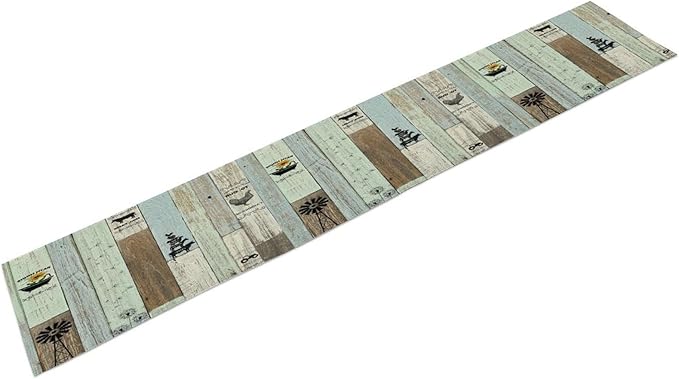 Rustic Farmhouse Table Runner, Vintage Country Blue Green Wooden Board Cow Chicken Pig Windmill Print Table Runner for Kitchen Dining Room Wedding Party Decor, 13x36inch