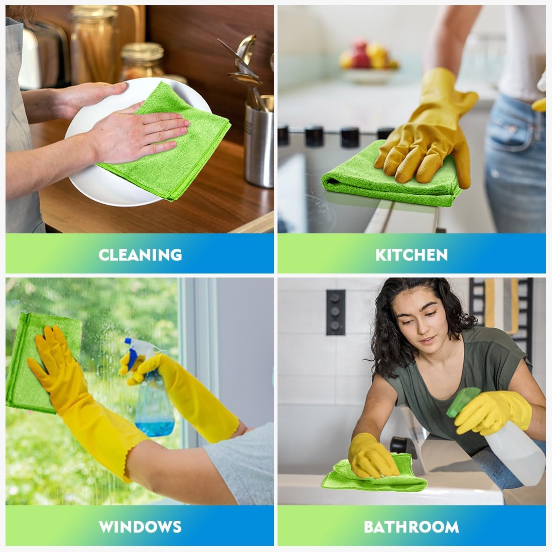 Homexcel Green Microfiber Cleaning Cloth 12 Pack, 12.5 x 12.5 inch Microfiber Towels for Cars, Ultra Absorbent Car Washing Cloth