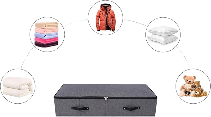 Omygarden Under Bed Storage Bins with Lids, Closet Organizers, Foldable Under-bed Storage Baskets for Sheets, Clothes, Quilts, Sweaters, Wrapping Paper, 35x16.5x7inch, Black Gray, 1PCS