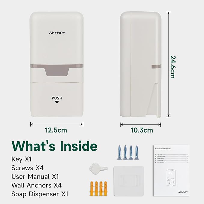anydry Manual Liquid Soap Dispenser Wall Mount, 27oz (800 ml) Large Capacity for Commercial Bathroom