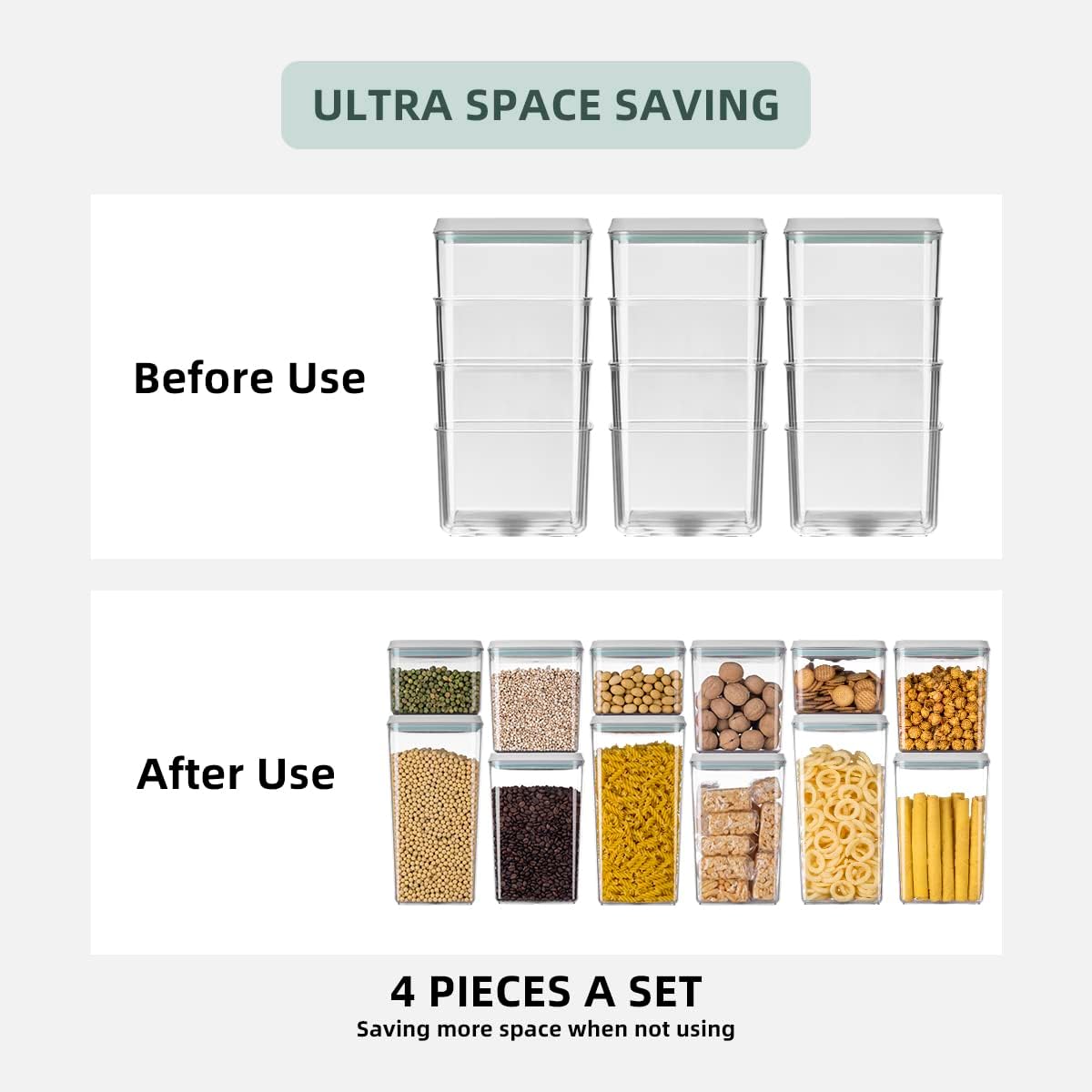 8-Piece Set of Pop Airtight Food Storage Containers with Lids Stackable Containers for Kitchen Pantry Organization Ideal for Cereal Snacks Flour