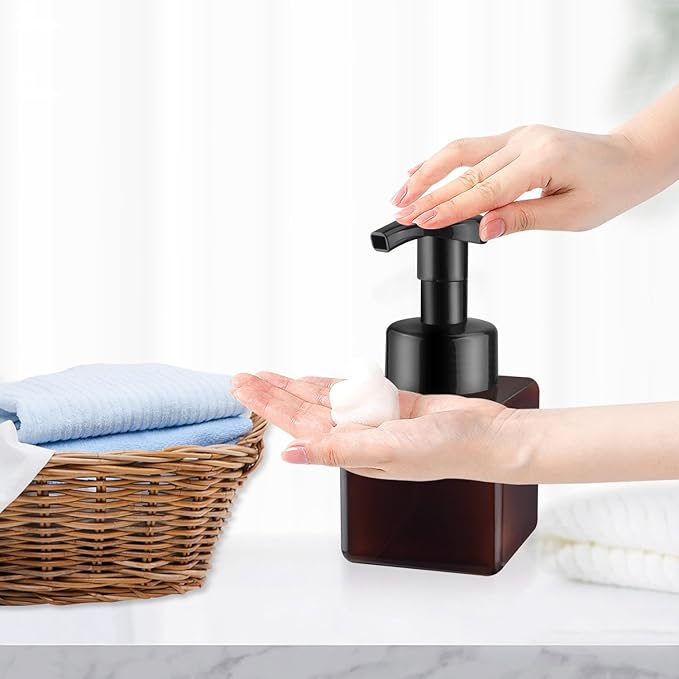 3 Pack Foaming Soap Dispenser Empty Plastic Foam Pump Bottle Refillable Foam Soap Bottle Dispenser for Shampoo Liquid Soap Face Wash (Brown, 250ml/8.3oz)