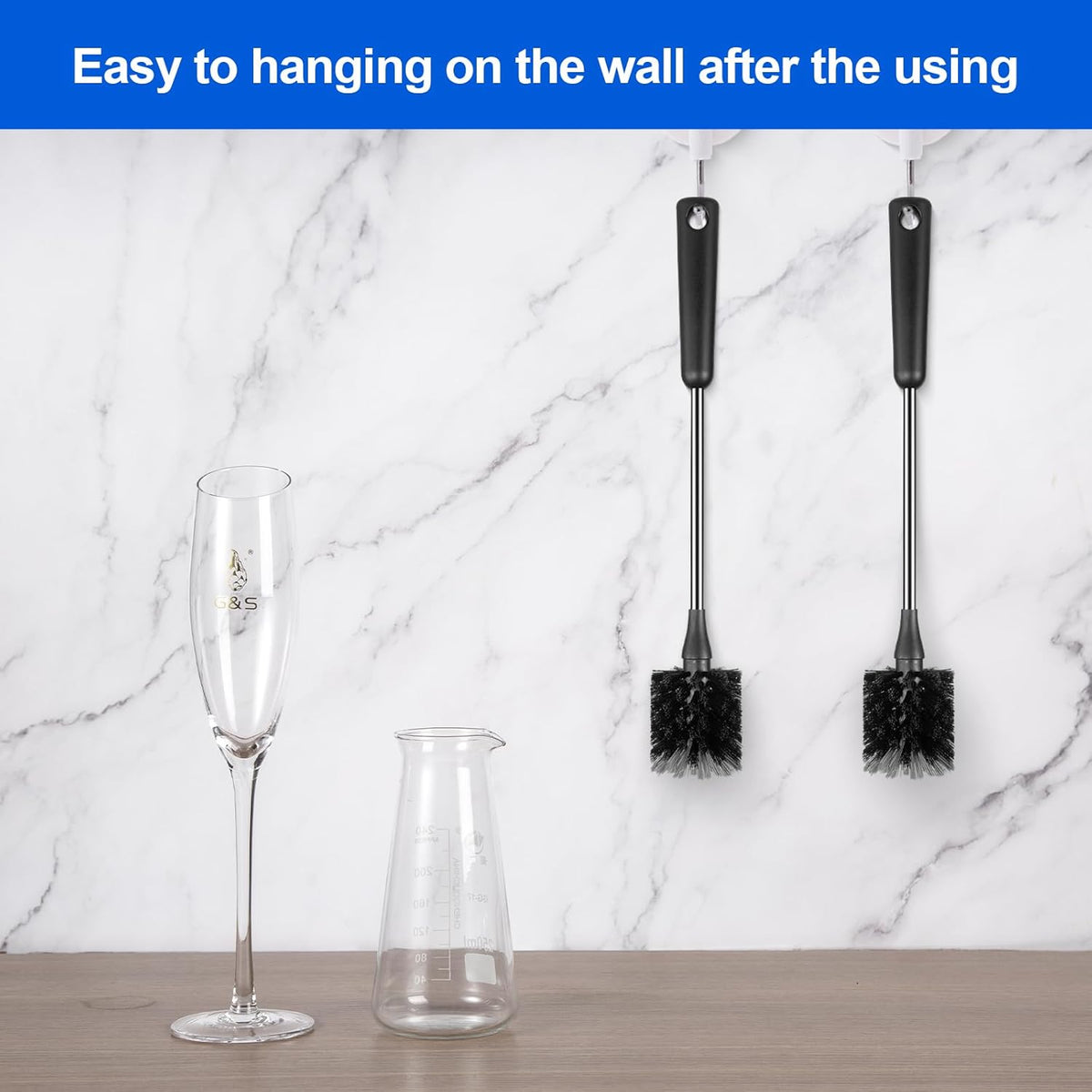 Bottle Brush, Long Stainless Steel Handle Water Bottle Brush Cleaner, Sports Bottle Scrubber, Kitchen Scrub Cleaning Brushes for Beer Bottles, Cups