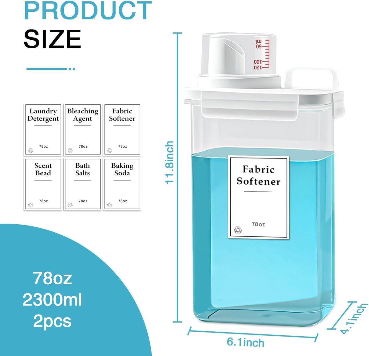 3 Pack Laundry Detergent Dispenser, 78oz Laundry Soap Dispenser, Refluxable Laundry Detergent Container, Plastic Liquid Laundry Detergent Dispenser for Laundry Room Organization with 6 Labels