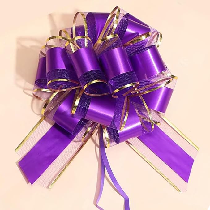 6PCS Large Purple Bows,Phnom Penh Gift Wrap Pull Bows,for Gift Basket,Christmas,Valentine's Day,Birthday,Anniversary,Wedding,Flower Shop Packaging (Purple)