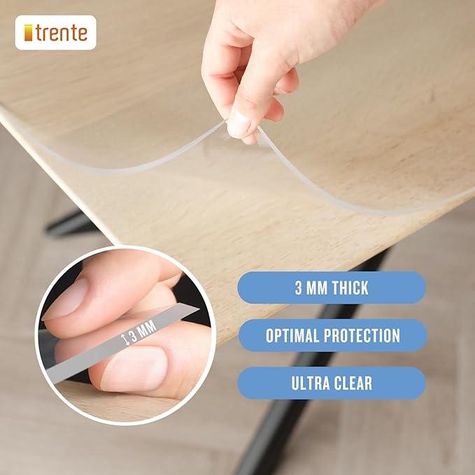 Clear Table Cover Protector, 38x76 inch, German Quality with 3 Mm Thickness, Stain Resistant Dining Pad with Beveled Edges, Washable Tablecloth, Fitted Clear Desk Cover for Indoor & Outdoor Use