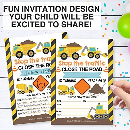 25 Kids Birthday Invitations Boy Construction Theme Party Invites for Boys