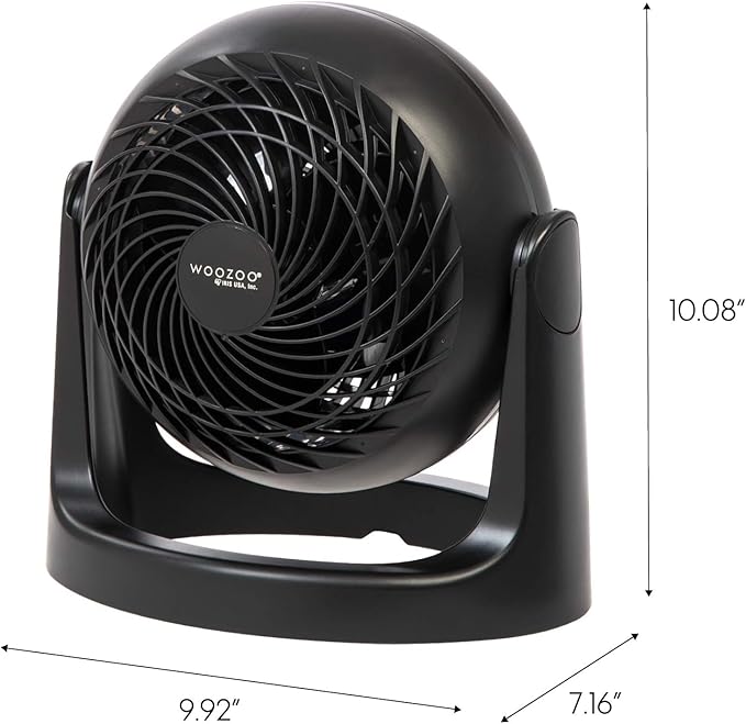IRIS USA WOOZOO Desk Fan, Air Circulator, 3 Speeds, 52ft Max Air Distance, 157ft² Coverage, 360° Adjustable Vertical Tilt, 20db Quiet Motor, Fan for Bedroom, Office, Dorm, Medium, Black
