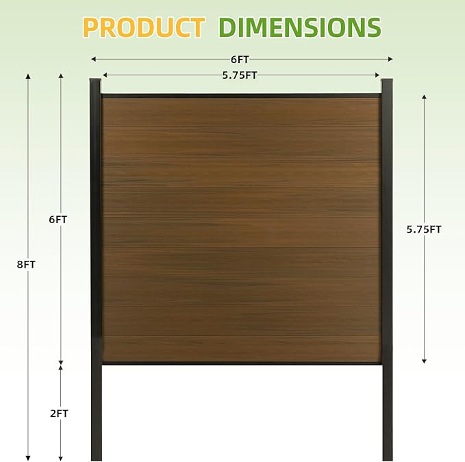 Mondaria Fence Privacy Screen with 8ft In-ground Posts, 6ft(H) x42ft(W) Wood Plastic Composite Fence Panels Weather-Resistant Outdoor Fence for Backyard/Garden (Brown, 8 Posts)