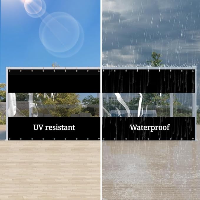 Covers & All Outdoor Clear Panel Curtain, 12 oz Vinyl Outdoor Curtains for Patio, Weather Resistant Waterproof Tarp with Brass Grommets for Pergola, Porch, Gazebos, Balcony (4'H x 9'W Feet, Black)