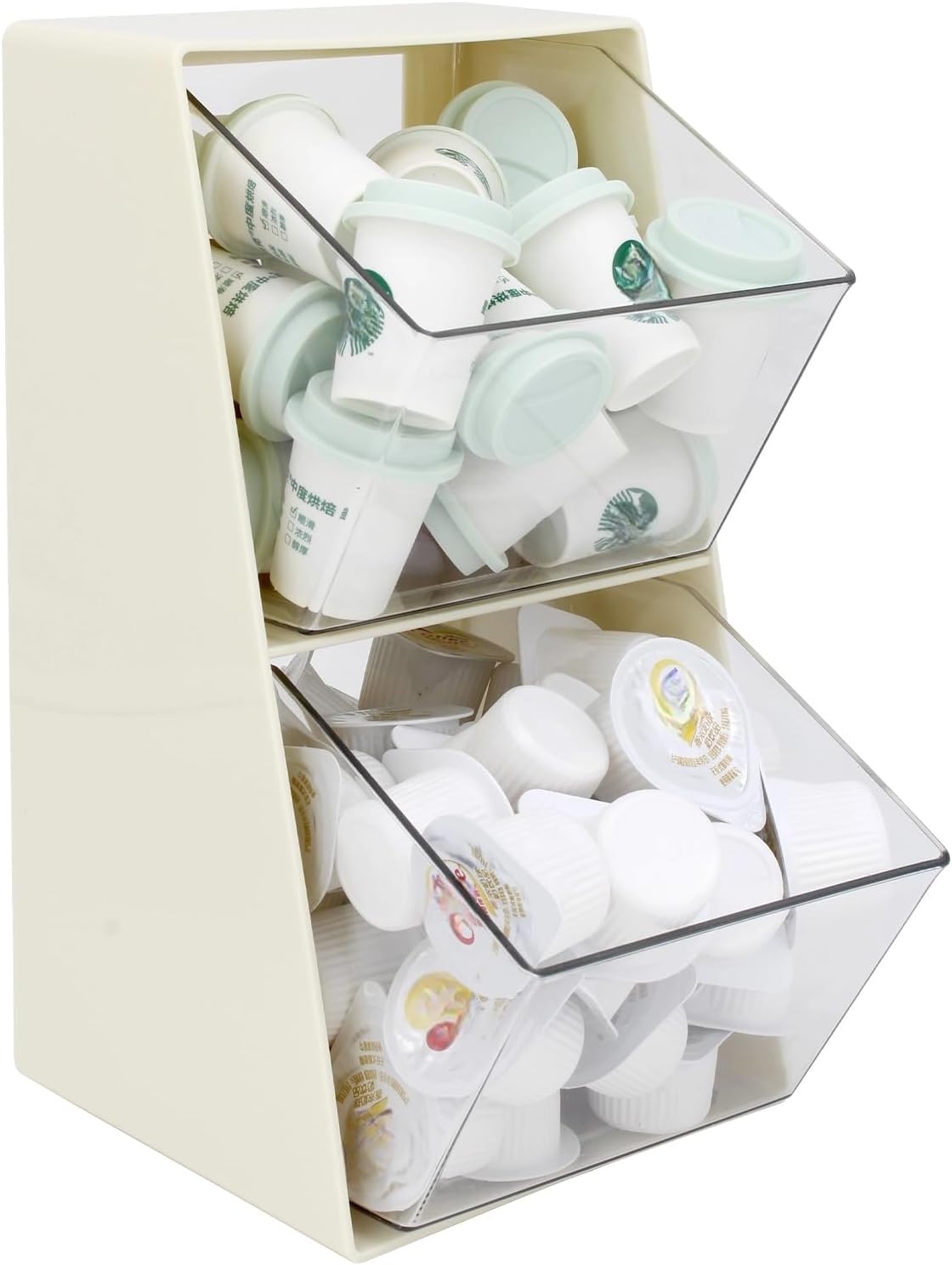 Bokelai Coffee Pod Holder with 2 Large Capacity Basket K Cup Storage Container Coffee Bar Accessories for Creamer Suger Plastic Desk Box Tea Bag
