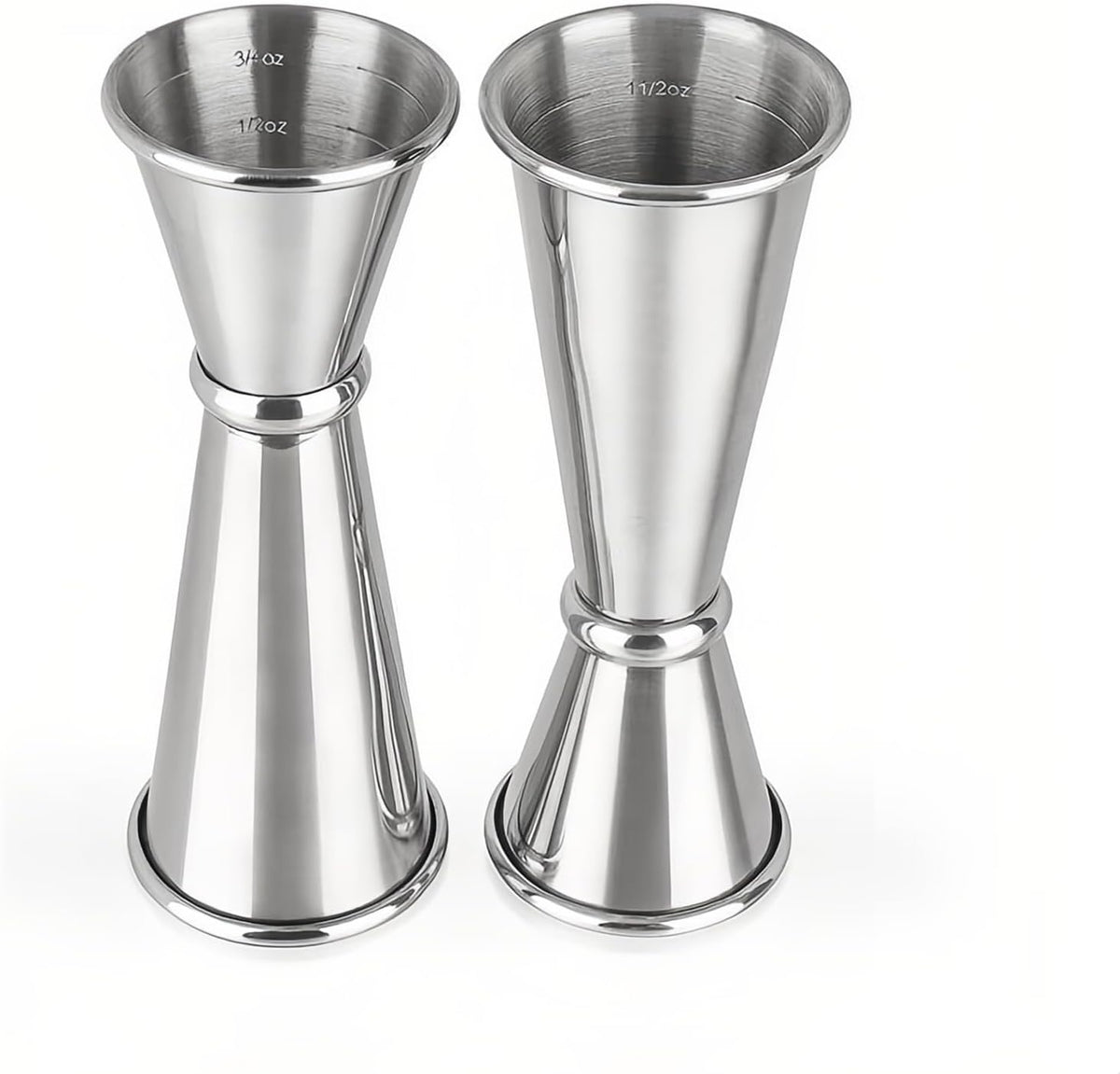 2-Piece Dual-Sided Bartending Jigger Set - 1oz & 2oz Measured Markings, 304 Stainless Steel