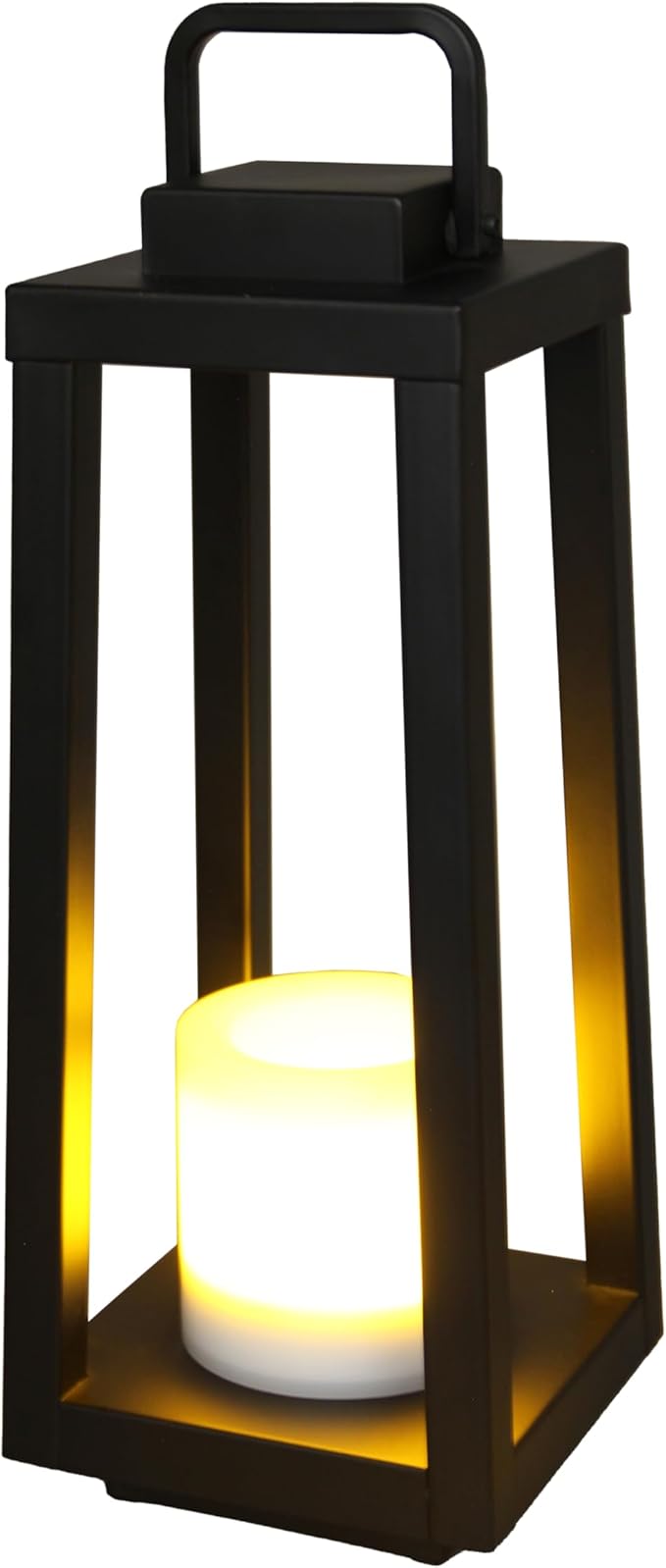H16 Modern Outdoor Solar Lantern Black Metal Frame with Flickering LED Candle Waterproof and Portable for Patio Deck or Pathway Decorative Sconce with Warm LED