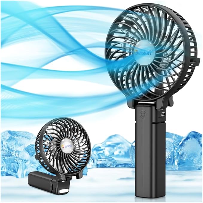 VersionTECH. Portable Handheld Fan, Powerful+Durable+4000mAh+180° Foldable, Mini Table Fans with USB Rechargeable Battery Operated Cooling Accessories for Personal Use, Travel, Office Black