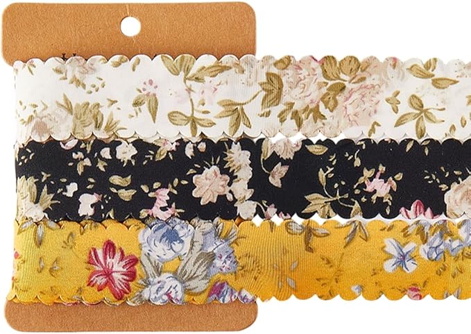 3 Rolls 6 Yards 1 Inch Flower Printed Ribbon Set Vintage Double Face Colorful Floral Pattern Wavy Edge Polyester Fabric Ribbons for Sewing Wedding Home Decor Gift Wrapping DIY Craft Supply