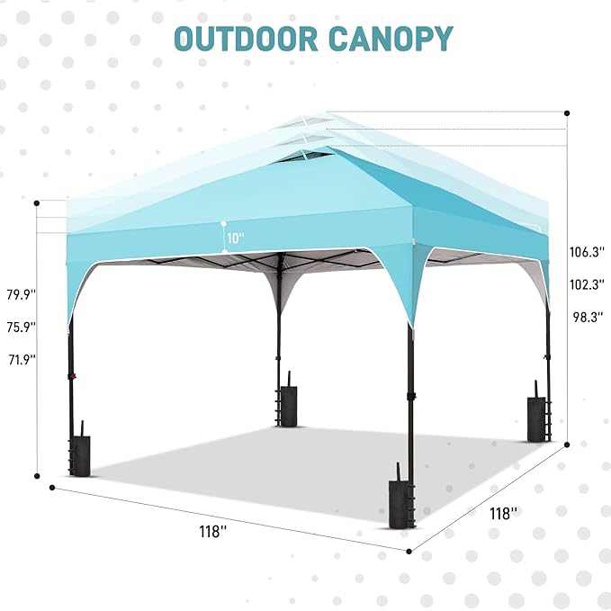 10x10FT Canopy Tent, 1-Button Push Instant Pop Up Canopy with 4 Sandbags, Easy Setup Outdoor Gazebo Shelter