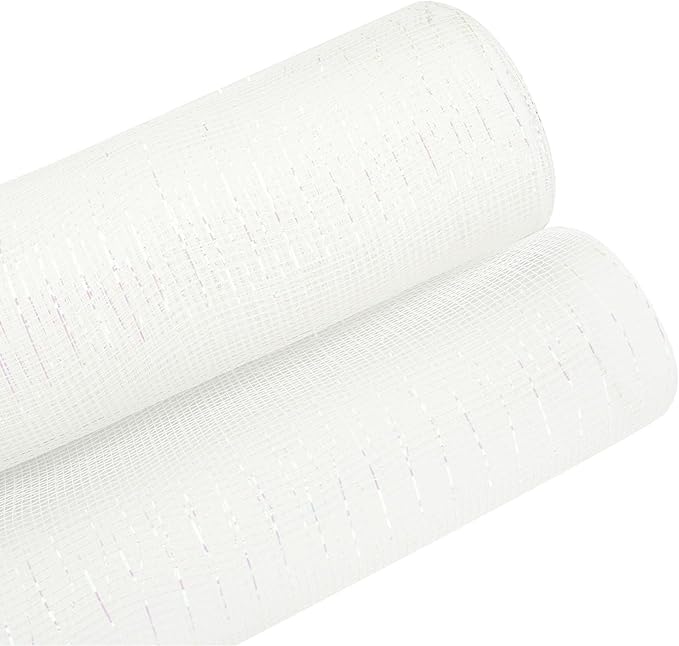 3 Rolls Red White and Blue Deco Mesh Ribbon for Wreath Making Supplies, 10 Inch x 30FT Metallic Foil Burlap Deco Mesh Fabric for 4th of July Patriotic Door Wreath Swags and Decorating