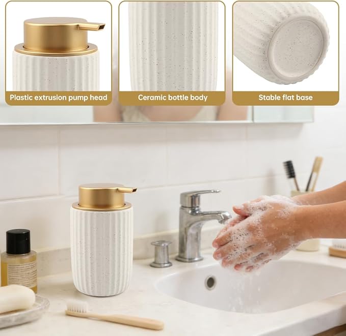 2 Pack Speckled Ceramic Foam Soap Dispenser, 12 oz Matte Pump Hand Foam Dispenser with 2 Cleaning Sponges, Refillable Pump, Foaming Dispenser for Bathroom, Kitchen (Color:Speckled White)