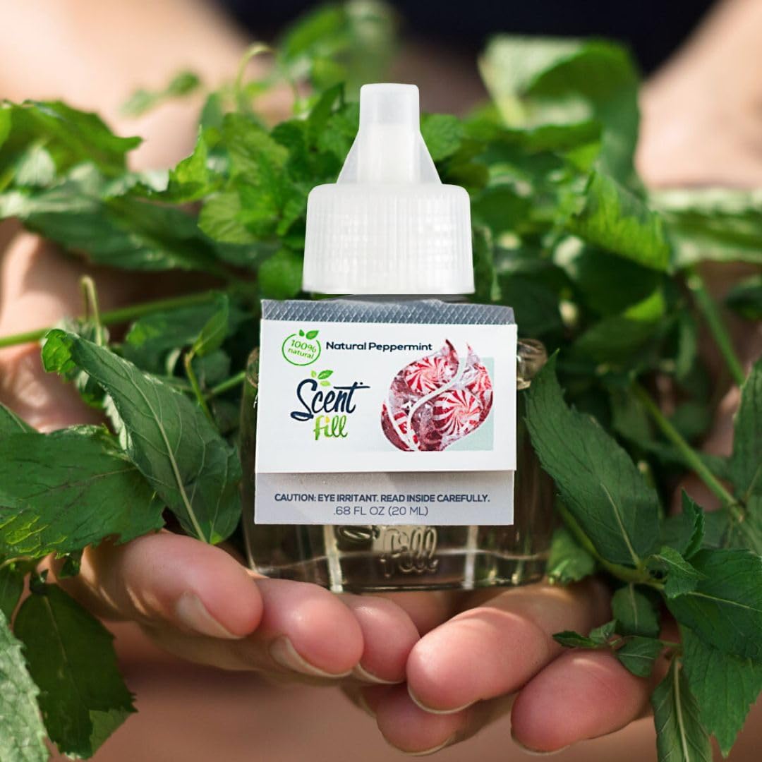 Scent Fill 100% Natural Peppermint Plug in Air Freshener, Scented Oil Refills, 2 Refills + Diffuser