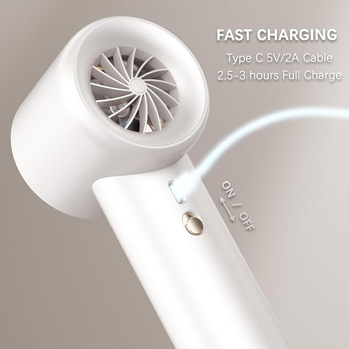 Handheld Fan, 1-100 High Speed Adjustable Turbo Mini, 5000mAh Rechargeable With Digital Display for Travel/Camping/Outdoor/Home/Office (White)