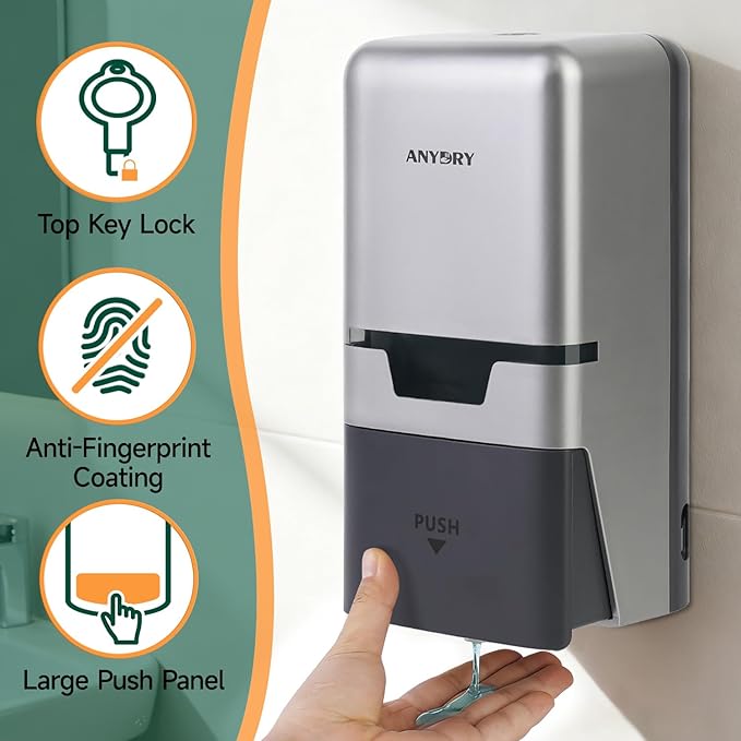 anydry Manual Liquid Soap Dispenser Wall Mount, 27oz (800 ml) Large Capacity for Commercial Bathroom