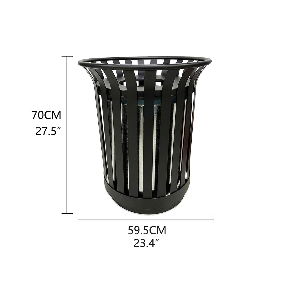 Outdoor Metal Slatted Trash Receptacle,Waste Receptacle，Commercial Trash Cans,Zone Round Garbage Bin,Square Hotel Street Patio Indoor Metal Stan (Large - Black)