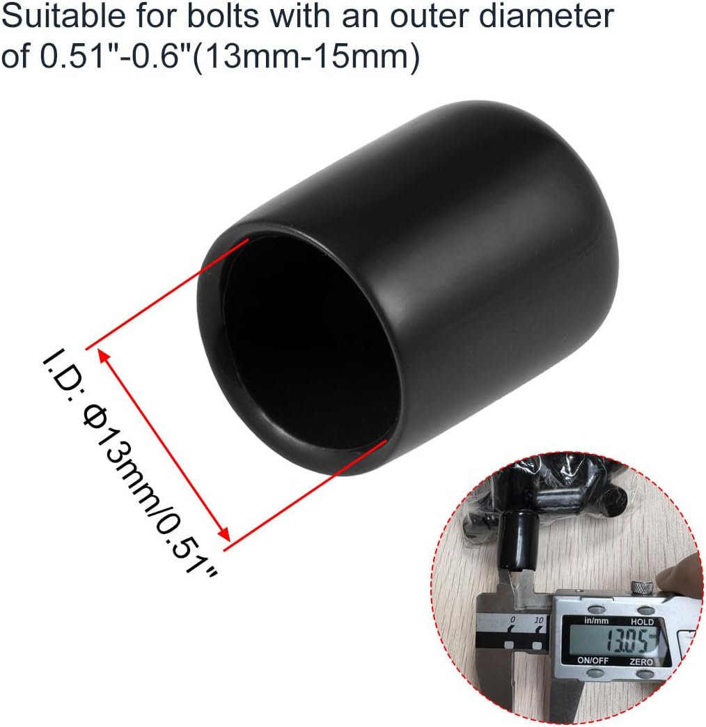uxcell 20pcs Rubber End Caps 13mm ID Vinyl Round Tube Bolt Cap Cover Thread Protectors Black