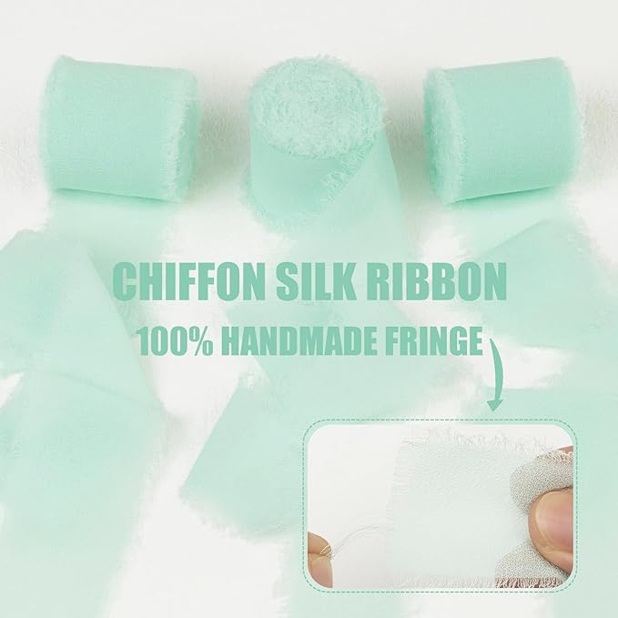 Aqua Chiffon Ribbon - 1-1/2 Inch x 21 Yards, Frayed Silk for Gift Wrapping, Wedding Invitation, Bridal Flower Bouquets