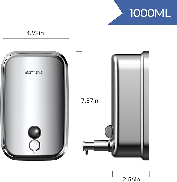 Commercial Soap Dispenser Wall Mount Stainless Steel Soap Dispensers Liquid Manual Anti-Leak Pump Hand Soap Dispenser for Bathroom Kitchen Silver (35 fl.oz./1000ml)