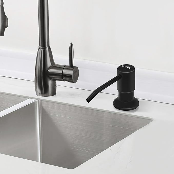 Soap Dispenser for Kitchen Sink (Matte Black), Built in Design Sink Soap Dispenser, Refill from The Top,Stainless Steel Kitchen Soap Pump with 10 fl.oz Bottle (300ml)