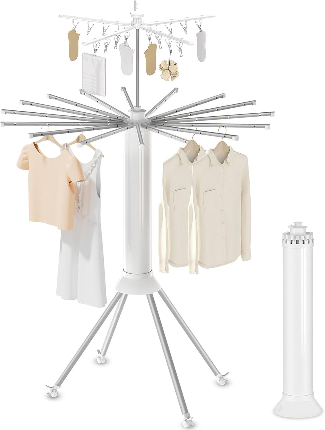 4-Legged Clothes Drying Rack Foldable, Double Dryer Rack with 20 Clips, Outdoor Laundry Drying Rack with 4 Pulleys, Collapsible Drying Rack Clothing