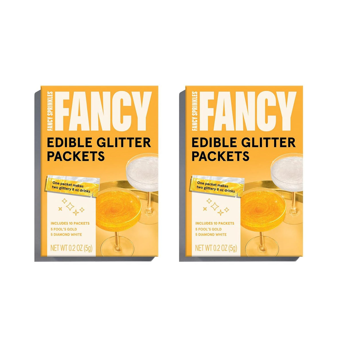 Fancy Sprinkles Pop The Bubbly Edible Glitter Packets Portable & On-The-Go for Sparkling Drinks, Champagne, Cocktails, Wine, Beer, & more. (2 Pack)