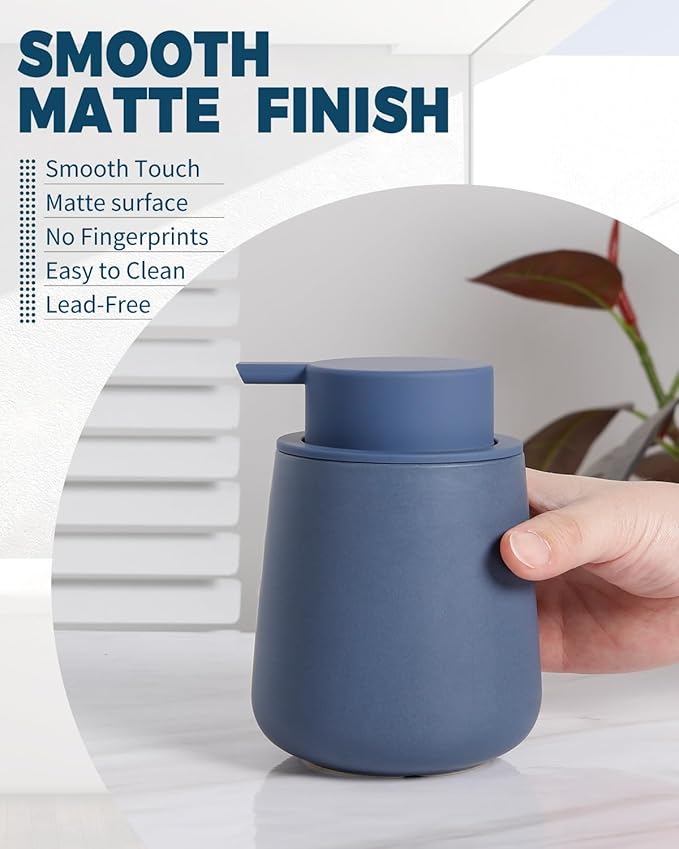 Bosilunlife Ceramic Foaming Soap Dispenser - 12Oz Bathroom Countertop Kitchen Dish Soap Pump Dispenser Foam Soap Dispenser - Matte Blue