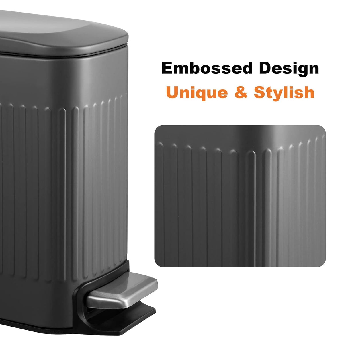TrashAid Small 1.6 Gallon Stainless Steel Trash Can with Removable Inner Bucket, Grey, Hands Free Step Pedal Design