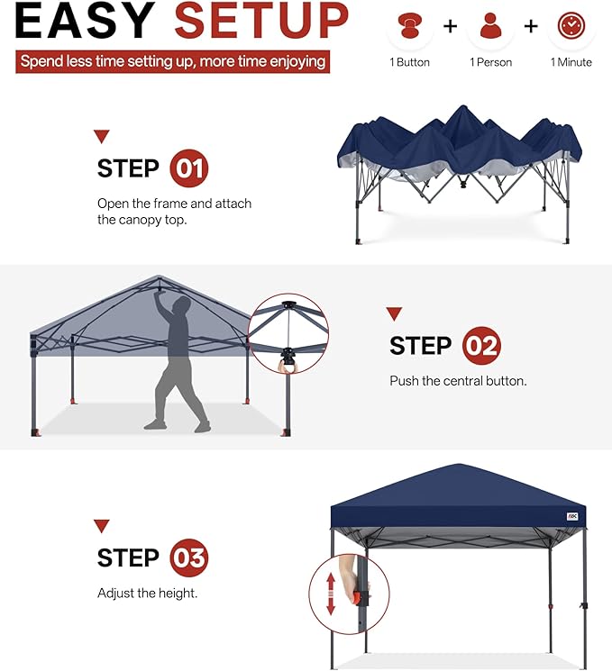 ABCCANOPY 10x10 Pop Up Canopy Tent, Easy Setup Instant Shelter with Wheeled Bag, Heavy Duty Outdoor Canopy for Beach, Market, Backyard, UV Protection, Outdoor Weather Protection (Navy Blue, 10x10)
