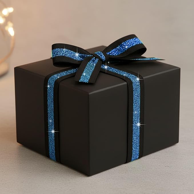 Black Blue Glitter Grosgrain Ribbon 5/8" x 10 Yards - No-Shed Cheer Ribbon for Cheerleading Hair Bows, School Spirit, Homecoming Mum Supplies, Team Colors, Gift Wrapping Crafts