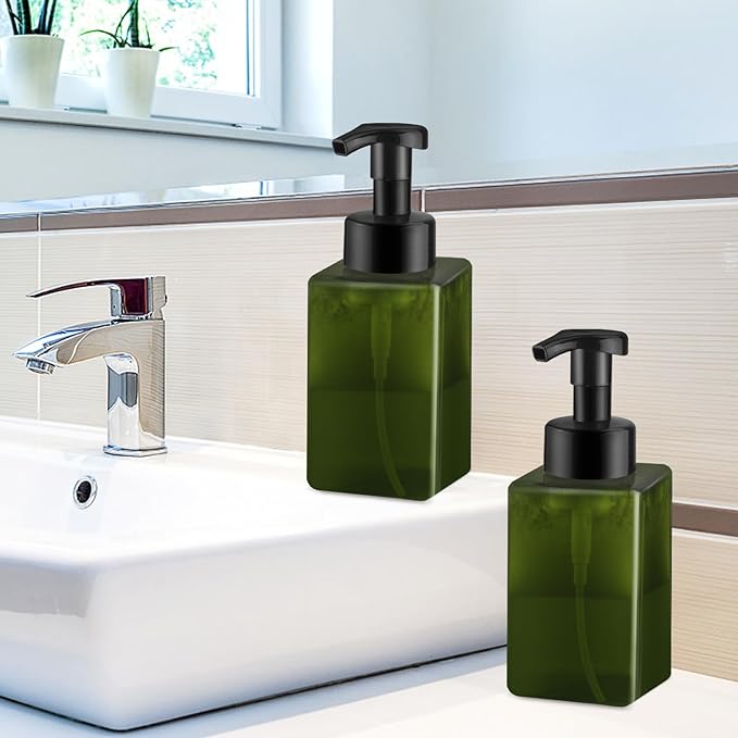 3 Pack Foaming Soap Dispenser Empty Plastic Foam Pump Bottle Refillable Foam Soap Bottle Dispenser for Shampoo Liquid Soap Face Wash (Green, 450ml/15oz)