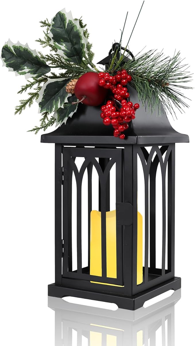 Christmas Decorative for Home, 15.7" Outdoor Large Lanterns Waterproof Christmas Decor Lanterns Decorative Hanging Lantern for Fireplace Table Centerpieces, Porch, Patio Black