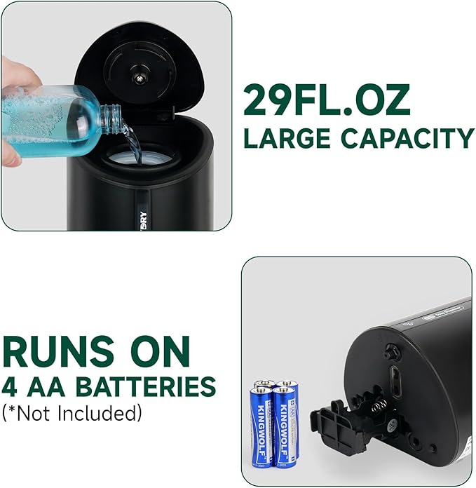 anydry 29fl.oz/850ml Commercial Automatic Liquid Soap Dispenser Wall-Mounted Large Capacity Model AD1209 Black